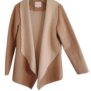 Dictionary Tan Cream Open Front Fleece Jacket Neutral Comfy Size Medium